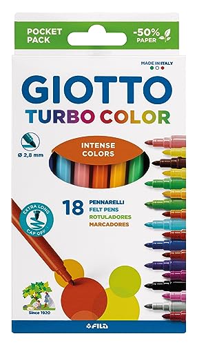 Giotto Turbo Color 18 Filzstifte feine Spitze, verschiedene Farben, Ersatzetui von Giotto