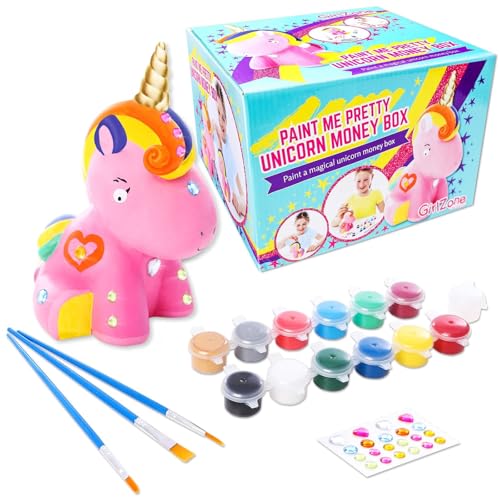 GirlZone Geschenke für Mädchen -Spardose Einhorn zum Basteln und Malen - Bastelset für Mädchen mit Pinseln, Malfarben, Schmucksteinen und Stickern Sparschwein Kinder 4-12 GirlZone Geschenke für Mädchen -Spardose Einhorn zum Basteln und Malen - Bastelset für Mädchen mit Pinseln, Malfarben, Schmucksteinen und Stickern Sparschwein Kinder 4-12 von GirlZone