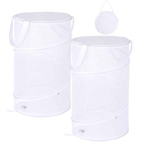 Faltbarer Wäschekörbe mit Deckel, Pop-Up Mesh Laundry Baskets, Tragbar Wäschekörbe Weiß aus Netzstoff,Wäschekörbe mit Henkel für Camping,Reisen,Kleidung,Kinderzimmer Organizer,2 Stück,32x32x50cm Faltbarer Wäschekörbe mit Deckel, Pop-Up Mesh Laundry Baskets, Tragbar Wäschekörbe Weiß aus Netzstoff,Wäschekörbe mit Henkel für Camping,Reisen,Kleidung,Kinderzimmer Organizer,2 Stück,32x32x50cm von Girlove