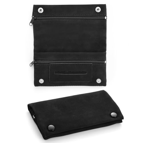 Tabaktasche Leder, Tabakbeutel für Tabak, Drehtabak Tasche mit Magnetverschluss Faltbar, Tragbar Tabakbeutel für Drehtabak, Tabaktasche Drehertasche Mehrschichtig (Schwarz) von Girlove