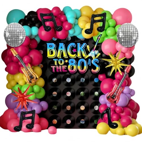 80er Jahre Retro Ballonbogen Kit - 162pcs Musik Party Dekor mit Discokugel & Musiknoten, 1980er Jahre Thema Geburtstag Dekorationen für Musiker, Jubiläum Party Supplies von Girouette