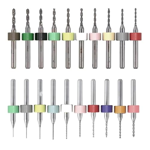 GisWell 20 Stück Mini Bohrer Set, Präzisions Mini Bohrmaschine aus Wolframstahl für Metall und Leiterplatten,0.1-1.0MM 1.1-2.0MM Gravierbohrer,für Feinbohrungen von GisWell