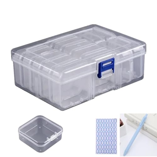Sortierbox mit Deckel, Klare Aufbewahrungsbox für Kleinteile, Schrauben Schmuck Inkl Aufkleber Gelstift |Ideal als Sortimentsbox, Sortierkasten oder Kleinteile-Organizer(5.5 x 5.5 x 2 cm) von GisWell