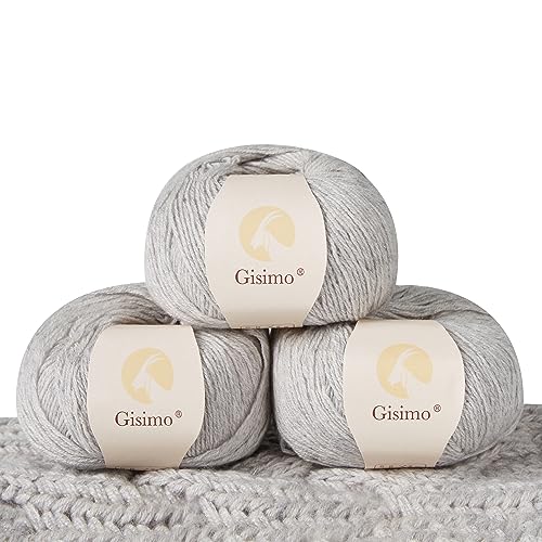 Gisimo 100% Inner Mongolisches Kaschmirgarn, 6-lagig, luxuriöses und weiches Garn zum Handstricken & Häkeln (Hellgrau, 3 Knäuel) von Gisimo