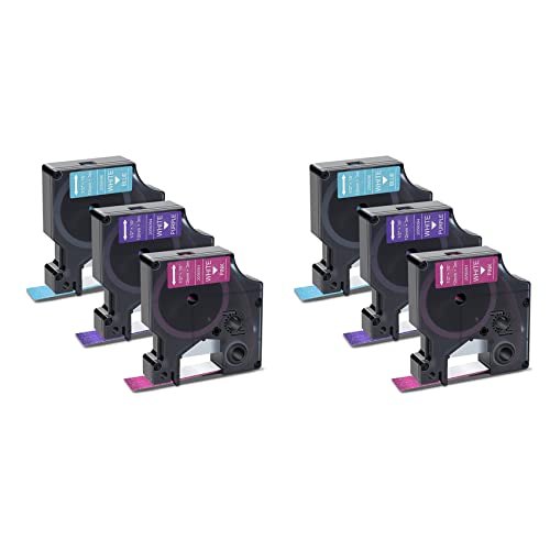 Gisoanudt 6Er-Pack für Etikettenband Weißer Druck Auf Blau/Rosa/Lila Glitzer 12 mm für Label Maker, Label Manager 160 280 von Gisoanudt