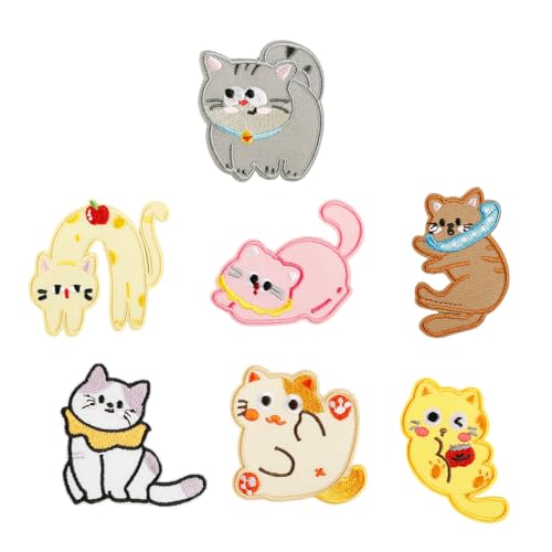7 PCs Schöne Katzen Nähen Flecken Eisen Auf Gestickten Flecken Cartoon Nähen Sie Applikationen Für Kleiderhut Katzen Die Eiskätzchen Stickerei Für Kleidung von Gissroys