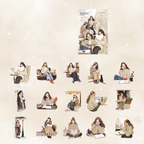 Cartoon Aufkleber Reading Girl Sticker Journal Stickers Dekorative Kunstartikel Für Sammelalbum Tagebuch Dekoration Scrapbook Cartoon Lesen Mädchen Schön von Gissroys