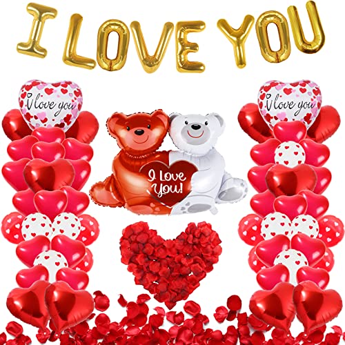 55er Pack Valentinstagsballons mit 1000 Stück Seidenrosenblättern, I LOVE YOU Ballons, Herzballons, Bär Ballons für Valentinstag Jubiläum, romantische Dekorationen Nacht für das Schlafzimmer 55er Pack Valentinstagsballons mit 1000 Stück Seidenrosenblättern, I LOVE YOU Ballons, Herzballons, Bär Ballons für Valentinstag Jubiläum, romantische Dekorationen Nacht für das Schlafzimmer von Gistome