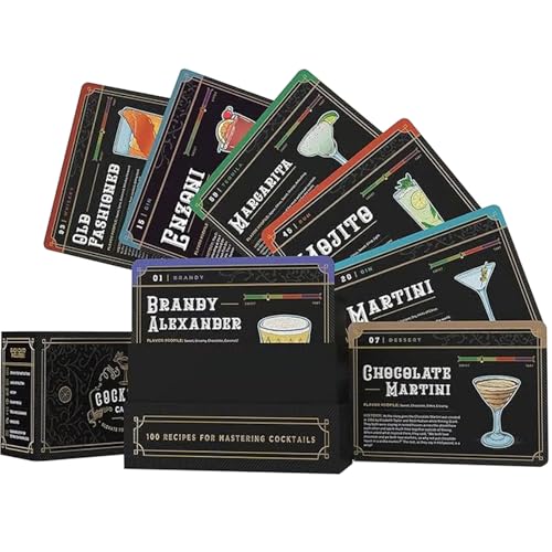 Getränke-Rezeptkarte, Barkeeperkarten, doppelseitiger Druck, stabiles laminiertes Design, ideal für Barkeeper, Hausbar und Cocktailzubereitung, 17 x 13 x 5 cm von Gitekain