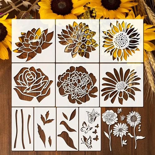 Multi Use Flower Stencils, Canvas Stencil Templates, Reusable Decorative Template, Vintage Nature Arts, Ideal for Wall, Wood, Art, Crafts, Outdoor Projects 11.81x11.81 Inch Multi Use Flower Stencils, Canvas Stencil Templates, Reusable Decorative Template, Vintage Nature Arts, Ideal for Wall, Wood, Art, Crafts, Outdoor Projects 11.81x11.81 Inch von Gitekain