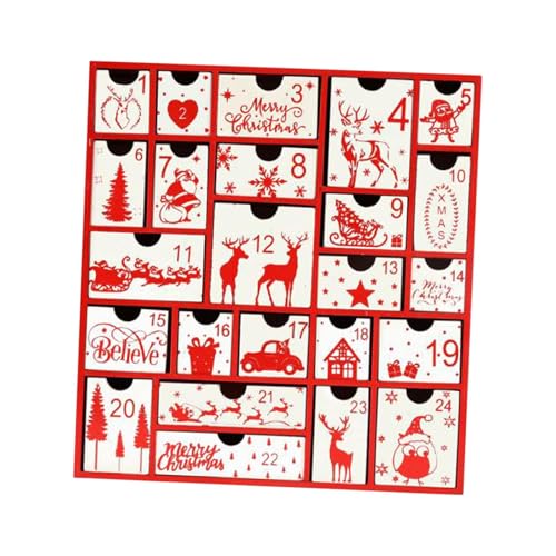 Gitohoni Adventskalender Holz Weihnachtskalender mit 24 Schubladen Geschenkbox Zum Befüllen Aufbewahrungsbox für Kinder Erwachsene für Weihnachtsfest Zimmerdek, Rot von Gitohoni