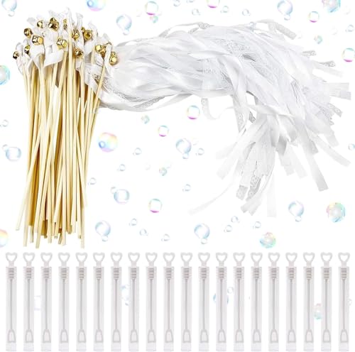 20 Stück Wedding Wands, Zauberstäbe mit Glocken und Spitzen Luftschlangen, Glücksstäbe Stäbe Fairy Stick mit 20 Stück Seifenblasen, Luftschlangen und Seifenblasen für Hochzeit Geburtstag Weihnachten von Giugio