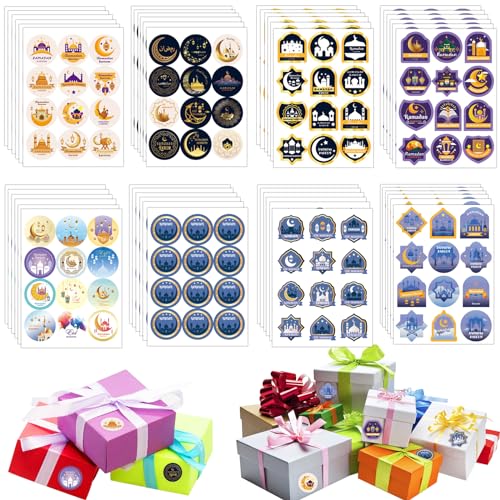 Eid Mubarak Aufkleber, 576 pcs Ramadan Sticker, Ramadan Aufkleber, Party Dekoration Aufkleber, Muslim Selbstklebende Siegelaufkleber für Geschenkverpackung Runde Süßigkeiten Aufkleber Party Supplies von Giugio