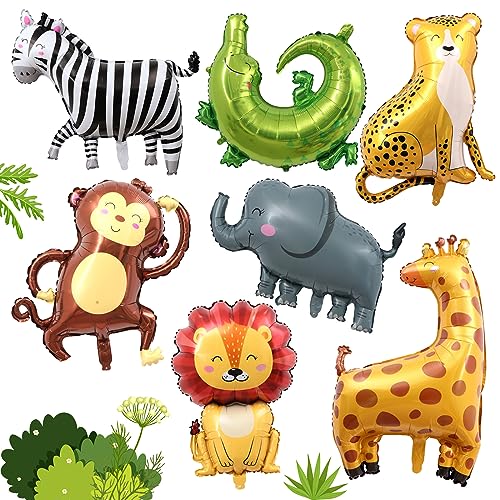 7 Stück Dschungel Tierballons, 3D Jumbo Leopard Löwe Affe Zebra Giraffe Helium Ballon Set, Folienballon Waldtiere für Kinder Jungen Mädchen Dschungel Geburtstag Dschungel Safari Tiere Babyparty von Giugio