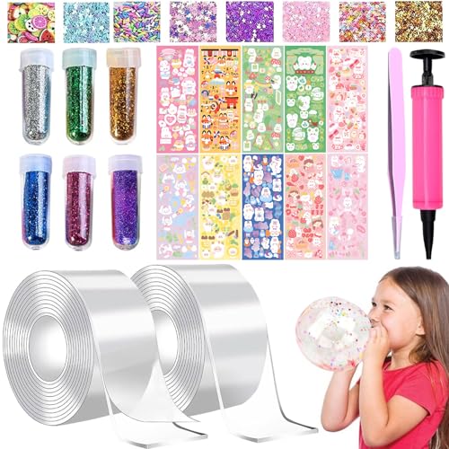 Giugio 38 Stück Nano Tape Bubbles Set, Doppelseitiges Klebeband Set DIY Craft, Blowing Bubble Tape, Aufblasbares Luftpolsterband, Traceless Adhesive Nano Tape mit Pailletten Aufkleber von Giugio
