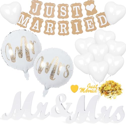 Giugio Hochzeitsdeko Set, Just Married Girlande mit Ballons, Mr & Mrs Deko Hochzeit Buchstaben Folienballon, Vintage Just Married Banner,Weiß Hochzeit Dekoration Standesamt Deko Brautdusche Wedding Giugio Hochzeitsdeko Set, Just Married Girlande mit Ballons, Mr & Mrs Deko Hochzeit Buchstaben Folienballon, Vintage Just Married Banner,Weiß Hochzeit Dekoration Standesamt Deko Brautdusche Wedding von Giugio