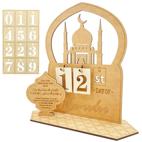 Giugio Ramadan Kalender, Eid Mubarak Kalender, DIY Ramadan Dekoration Aus Holz, Ramadan Dekorationen Countdown, kalender Ornament Gebet Ramadan Mubarak Deko Wohnzimmer Ramadan Geschenke für Kinder(A) von Giugio