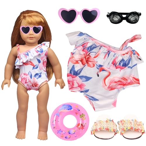 Giugio Schwimm-Set für Puppen, 5 teilig mit Badeanzug Schwimmring Schuhe, 43 cm Kleidung Bekleidung, Puppenkleidung für Badespaß an heißen Sommertagen, Süßes Babypuppenzubehör, Mädchen Geschenke von Giugio