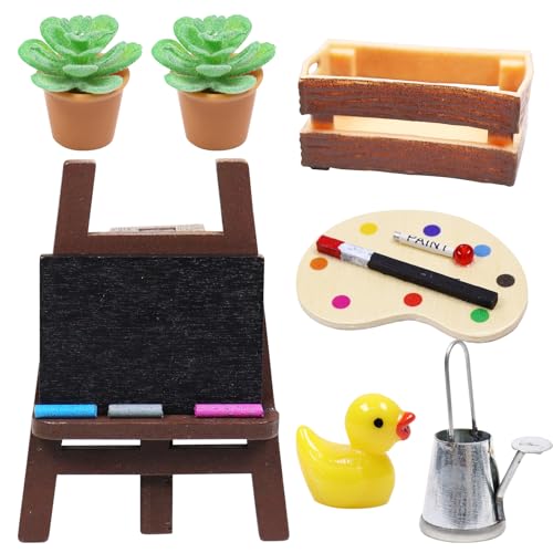 Giugio Wichtel Zubehör, 7 Stück Miniatur Wichtel Zubehör Mal Kunst Set für Weihnachten Wichteltür Deko und 1/12 Puppenhaus, Miniatur Gartengeräte, DIY Wichtelzubehör Staffelei Topfpflanze Gießkanne Giugio Wichtel Zubehör, 7 Stück Miniatur Wichtel Zubehör Mal Kunst Set für Weihnachten Wichteltür Deko und 1/12 Puppenhaus, Miniatur Gartengeräte, DIY Wichtelzubehör Staffelei Topfpflanze Gießkanne von Giugio