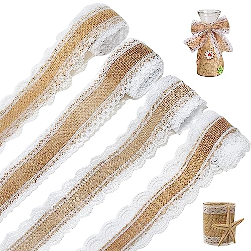 4 Rollen Juteband mit Spitze, Juteband Vintage Spitzenband, Natürlich Dekoration, Spitzenbordüre Dekoband Rolle für Geschenkverpackung Hochzeit DIY Basteln Hausdeko 4 Rollen Juteband mit Spitze, Juteband Vintage Spitzenband, Natürlich Dekoration, Spitzenbordüre Dekoband Rolle für Geschenkverpackung Hochzeit DIY Basteln Hausdeko von Giugio