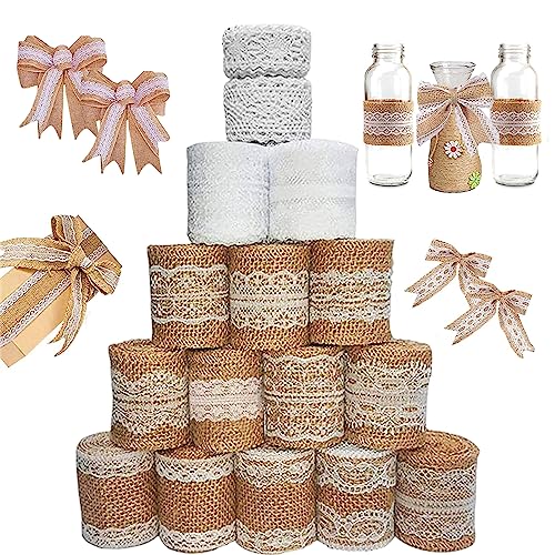 16 Roll Natürliche Juteband Spitzenband, 12 Juteband mit Spitze + 4 Spitzenband weiß Vintage, Natürliche Vintage Juteband Leinwand Band für DIY Handwerk Deko Hochzeit Geburtstag Party 16 Roll Natürliche Juteband Spitzenband, 12 Juteband mit Spitze + 4 Spitzenband weiß Vintage, Natürliche Vintage Juteband Leinwand Band für DIY Handwerk Deko Hochzeit Geburtstag Party von Giugio