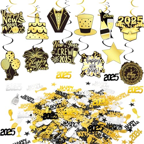 Silvester Deko 2025, Silvester Hängende Wirbel Dekoration, Neujahrdeko, 2025 Silvester Deckenhänger Girlande Schwarz Gold, Happy New Year Spiralen Deko für Neujahr Hochzeit Partybedarf Silvester Deko 2025, Silvester Hängende Wirbel Dekoration, Neujahrdeko, 2025 Silvester Deckenhänger Girlande Schwarz Gold, Happy New Year Spiralen Deko für Neujahr Hochzeit Partybedarf von Giugio