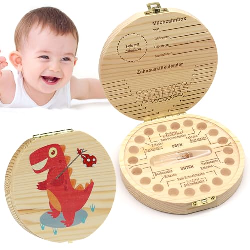 Zahnbox Holz, Milchzahndose, Zahndose Milchzähne Jungen Mädchen, Zahnschachtel, Zahnaufbewahrung Zähne Kinder, Aufbewahrungsbox für Kinder Zähne, Zahnfee Geschenke für Mädchen & Jungen(Dinosaurier) Zahnbox Holz, Milchzahndose, Zahndose Milchzähne Jungen Mädchen, Zahnschachtel, Zahnaufbewahrung Zähne Kinder, Aufbewahrungsbox für Kinder Zähne, Zahnfee Geschenke für Mädchen & Jungen(Dinosaurier) von Giugio