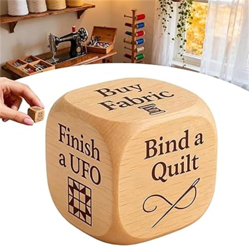Quilter's Dice - Handgefertigte Entscheidungswürfel aus Holz mit 6 gravierten Quiltaufgaben, kreatives Werkzeug für Quilt-Projekte, DIY-Nähbegeisterte, rollen Sie Ihren nächsten kreativen Umzug (1 von Giurui