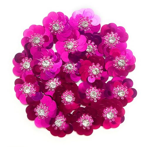 20 Stück Hot Pink Pailletten 3,8 cm Blumen Perlenapplikation Kristall Perlen Mix Blume Applikation Nähen auf Stoff Patch DIY Kleidung Zubehör Tuch Stirnband Dekor von GiveMOJO