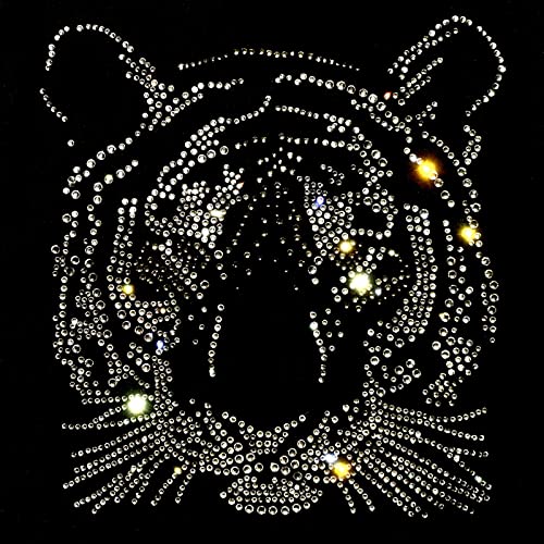 Bling Tiger Aufnäher zum Aufbügeln, 18 cm hoch, silberfarbene Strasssteine, Hotfix, Wärmeübertragung, Kleidung, DIY-Applikation, 2 Stück von GiveMOJO