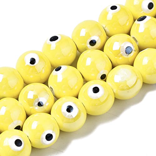 Givenny Keramik-Perlen, 10,5 mm, handgefertigt, glatt, gelb, rund, Abstandshalter für Schmuckherstellung, Loch: 1,8 mm, 64 Stück von Givenny