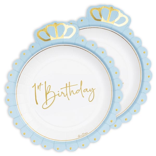 Krönchen-Pappteller in Hellblau und Gold zum 1. Geburtstag, 8er Pack Krönchen-Pappteller in Hellblau und Gold zum 1. Geburtstag, 8er Pack von Givi Italia S.r.l.