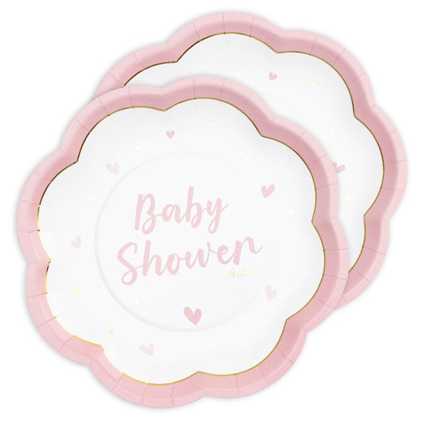 Pappteller in Blumendesign, Rosa und Gold zur Baby Shower, 8er Pack von Givi Italia S.r.l.