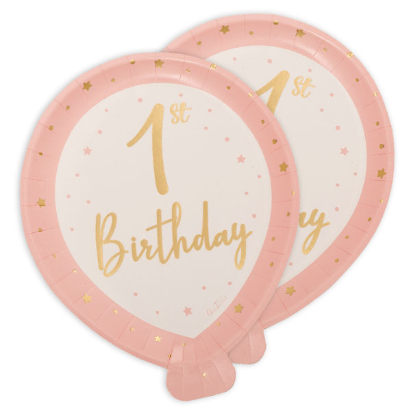 Pappteller zum 1. Geburtstag in Ballonform, rosa, 8er Pack von Givi Italia S.r.l.