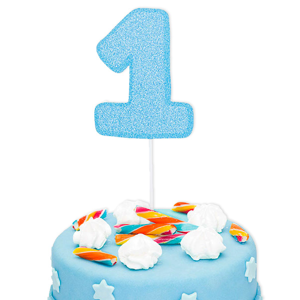 Cake Topper  Zahl "1", glitzerndes Blau, 1 Stk. Tortendekoration 1. Geburtstag von Givi Italia