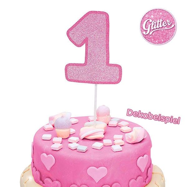 Cake Topper  Zahl "1", glitzerndes Pink, 1 Stück von Givi Italia