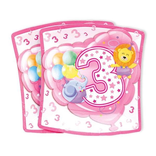 Kleine Partyteller, 3. Geburtstag Mädchen, 10 Stück, 19 cm Kleine Partyteller, 3. Geburtstag Mädchen, 10 Stück, 19 cm von Givi Italia