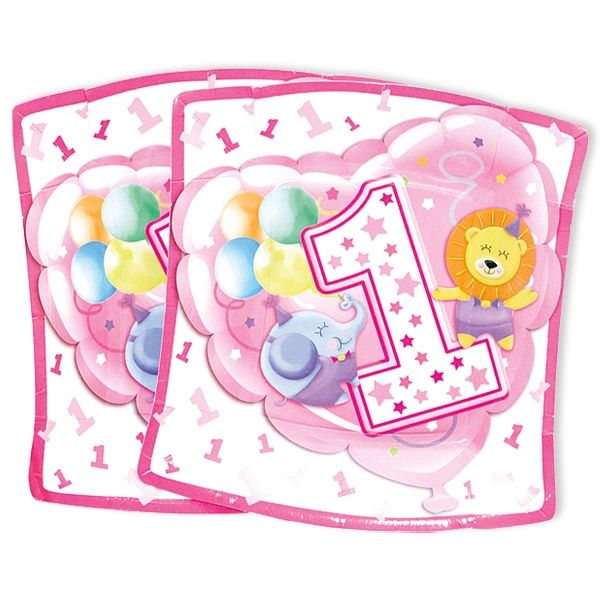 Partyteller, 1. Geburtstag Mädchen, 10 Stück, 23 cm