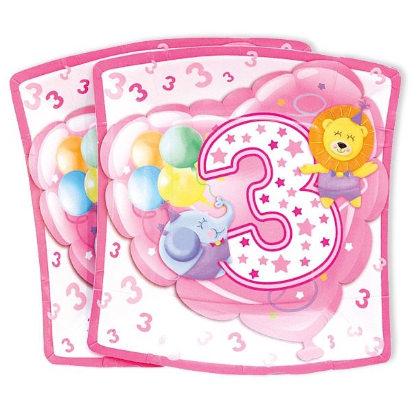Partyteller, 3. Geburtstag Mädchen, 10 Stück, 23 cm Partyteller, 3. Geburtstag Mädchen, 10 Stück, 23 cm von Givi Italia