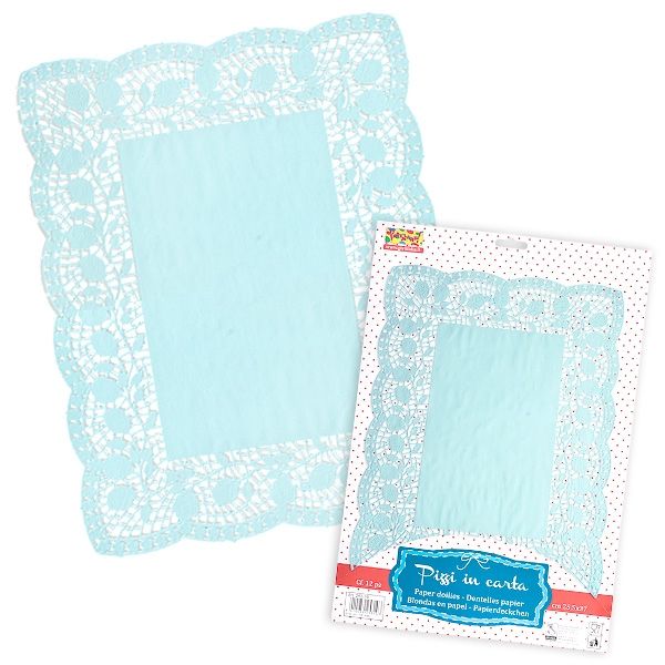 Spitzen-Deckchen aus Papier, 10 Stück, hellblau, 30 x 40 cm von Givi Italia