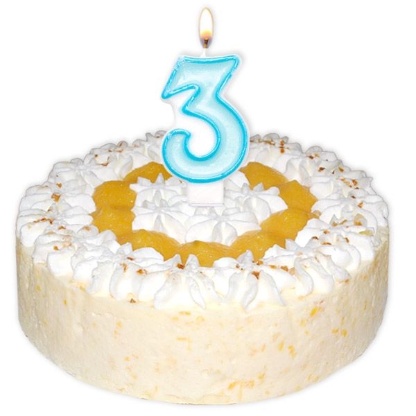 Zahlenkerze 3, hellblau, Tortenkerze für 3. Geburtstag Junge, 6 cm, 1 Stück