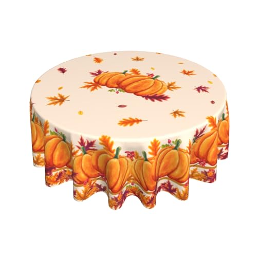 Giwawa Herbst-Tischdecke, rund, 152,4 cm, Kürbisse, Ahornblätter, dekorativer Kreis, hitzebeständig, waschbar, Polyester, Thanksgiving-Tischdecke für Küche, Esszimmer, Picknick, Urlaub, Innen- und von Giwawa