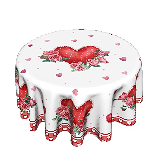Giwawa Runde Valentinstag-Tischdecke, 152,4 cm, rot-rosa Herzen, Rose, Blume, runde Tischdecke mit Karomuster, Symbol der Liebe, Aquarell, romantische Tischdecke für Küche, Esszimmer, Hochzeit, Party von Giwawa