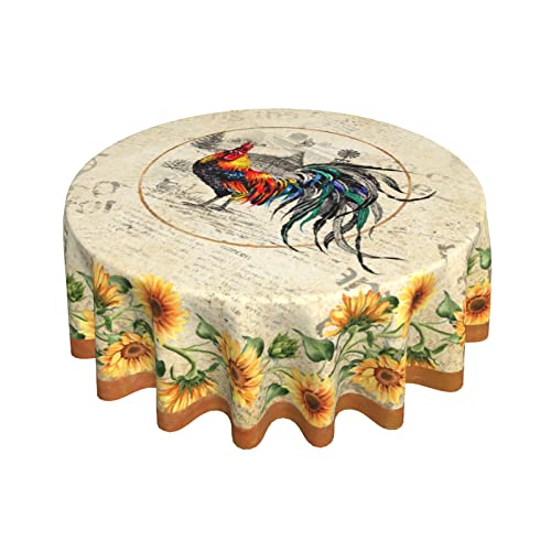 Giwawa Tischdecke mit Hahn, rund, 152,4 cm, Vintage-Stil, Huhn, Sonnenblume, Tischdecke, Bauernhaus, Tier, Gelb, Blumendekor, Tischdecke, hitzebeständig, waschbar, für Küche, Esszimmer, Party, drinnen Giwawa Tischdecke mit Hahn, rund, 152,4 cm, Vintage-Stil, Huhn, Sonnenblume, Tischdecke, Bauernhaus, Tier, Gelb, Blumendekor, Tischdecke, hitzebeständig, waschbar, für Küche, Esszimmer, Party, drinnen von Giwawa