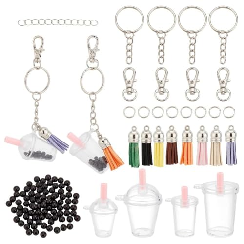 Giwnhvx 176-teiliges Mini-Tassen-Schlüsselanhänger-Set, inklusive Blanko-Mini-Becher-Charms, Bubble Tee-Anhänger, schwarze Blasen-Quasten-Anhänger Giwnhvx 176-teiliges Mini-Tassen-Schlüsselanhänger-Set, inklusive Blanko-Mini-Becher-Charms, Bubble Tee-Anhänger, schwarze Blasen-Quasten-Anhänger von Giwnhvx