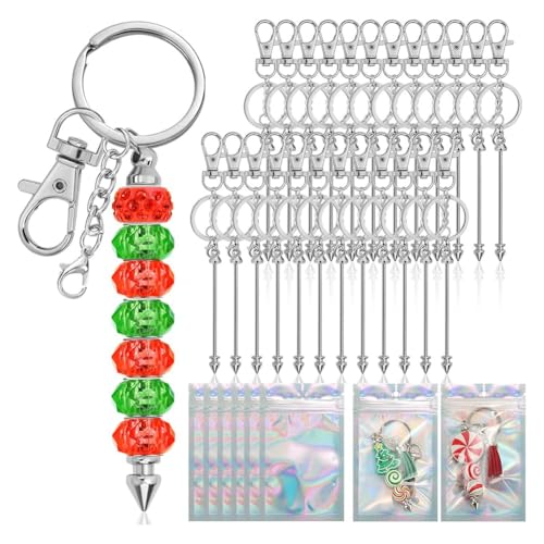 Giwnhvx 25-Teiliges Schlüsselanhänger-Set mit Perlen, Schlüsselanhänger mit Silbernen Perlen und Wiederverschließbarer Geschenktüte zum Selbermachen, Zur Herstellung Von Schlüsselanhängern von Giwnhvx