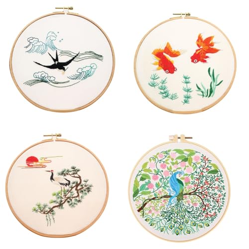 Giwnhvx 4 Sets DIY-Stickset für Anfänger und Erwachsene, Handstickerei-Set enthält Vogel, Reifen, Farbfäden, Werkzeuge Giwnhvx 4 Sets DIY-Stickset für Anfänger und Erwachsene, Handstickerei-Set enthält Vogel, Reifen, Farbfäden, Werkzeuge von Giwnhvx