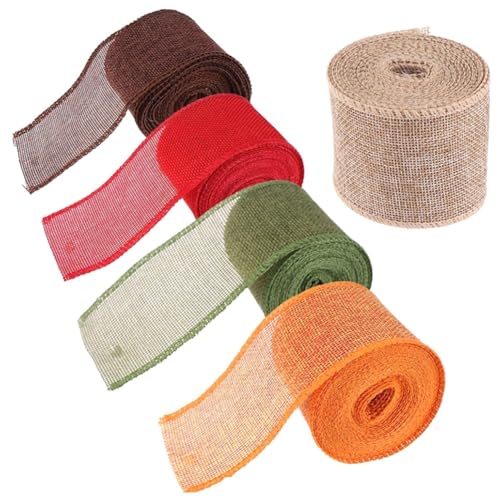 Giwnhvx 5 Rollen Weihnachtsband mit Draht, für Geschenke, handgefertigtes DIY-Band, Verpackung, Juteband, Rollen, bunte, gewebte Leinenrollen Giwnhvx 5 Rollen Weihnachtsband mit Draht, für Geschenke, handgefertigtes DIY-Band, Verpackung, Juteband, Rollen, bunte, gewebte Leinenrollen von Giwnhvx