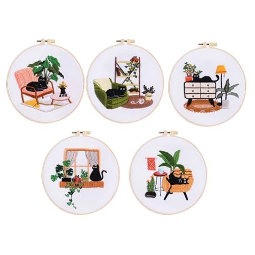 Giwnhvx 5-teiliges Stickset für Anfänger und Erwachsene, Handstickerei-Set enthält Freizeitkatze, Reifen, Farbfäden, Werkzeuge Giwnhvx 5-teiliges Stickset für Anfänger und Erwachsene, Handstickerei-Set enthält Freizeitkatze, Reifen, Farbfäden, Werkzeuge von Giwnhvx
