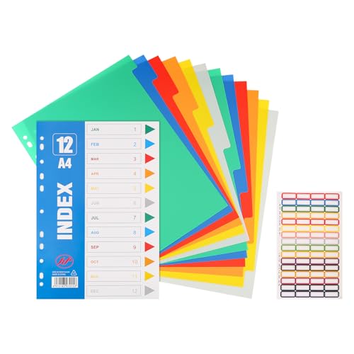 Aktenregister A4, 6 Pack 12 Teiler Ordner Trennblätter Farbige Kunststoff A4 Trennblätter mit Haftnotizen für Aktenordner Ringbücher Büro Schule Register Trennblätter Aktenregister A4, 6 Pack 12 Teiler Ordner Trennblätter Farbige Kunststoff A4 Trennblätter mit Haftnotizen für Aktenordner Ringbücher Büro Schule Register Trennblätter von Giyofom